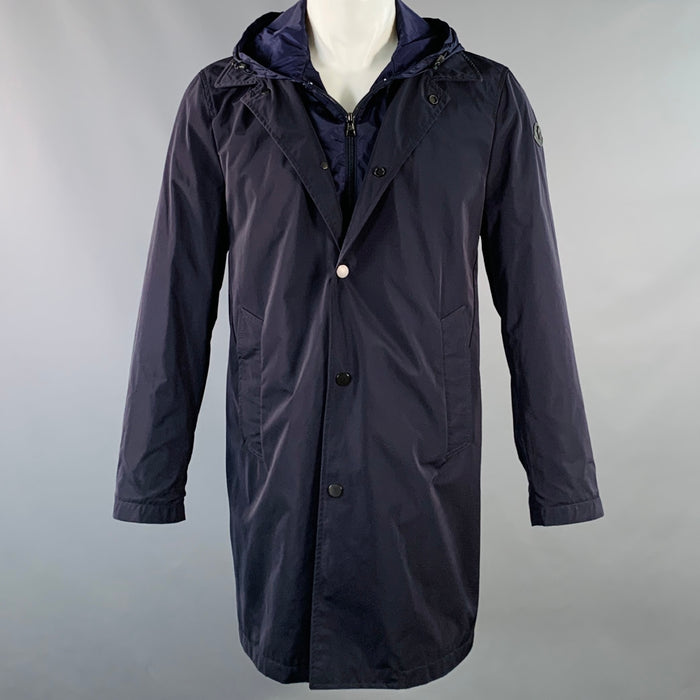 MONCLER 2016 Taille M Reynaud Noir Bleu Marine Polyamide Fermeture éclair Boutons-pression Manteau