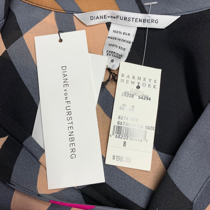 DIANE VON FURSTENBERG Size 8 Multi Color Silk Ruched V-Neck Blouse
