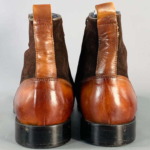 CONNAISSEUR Size 13 Brown Antique Leather Suede Side Zipper Boots