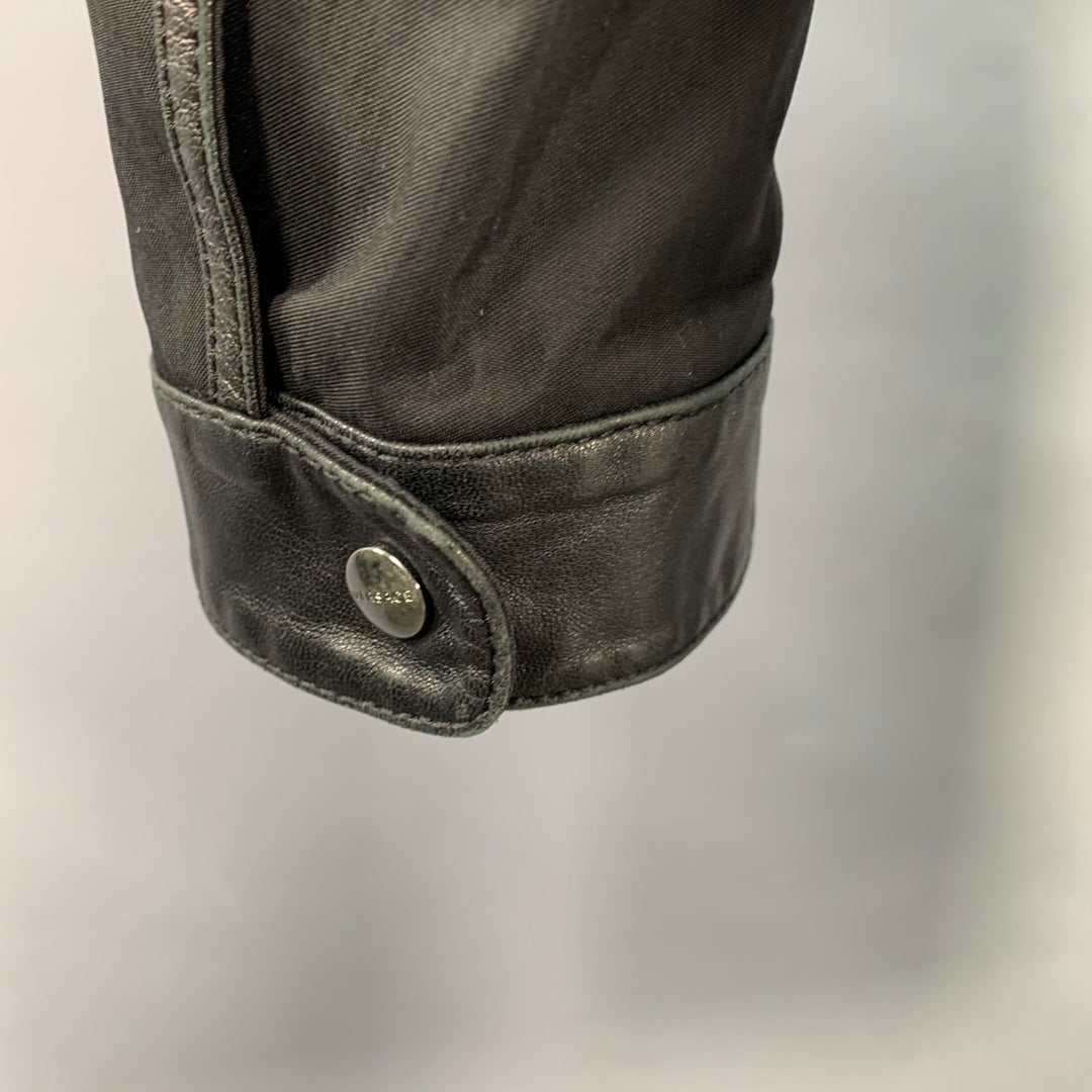 VERSACE Size M Black Silver Studded Cotton Blend Leather Trim Zip Up Jacket