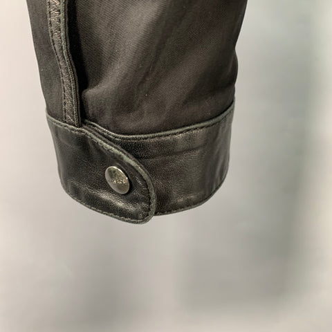 VERSACE Size M Black Silver Studded Cotton Blend Leather Trim Zip Up Jacket
