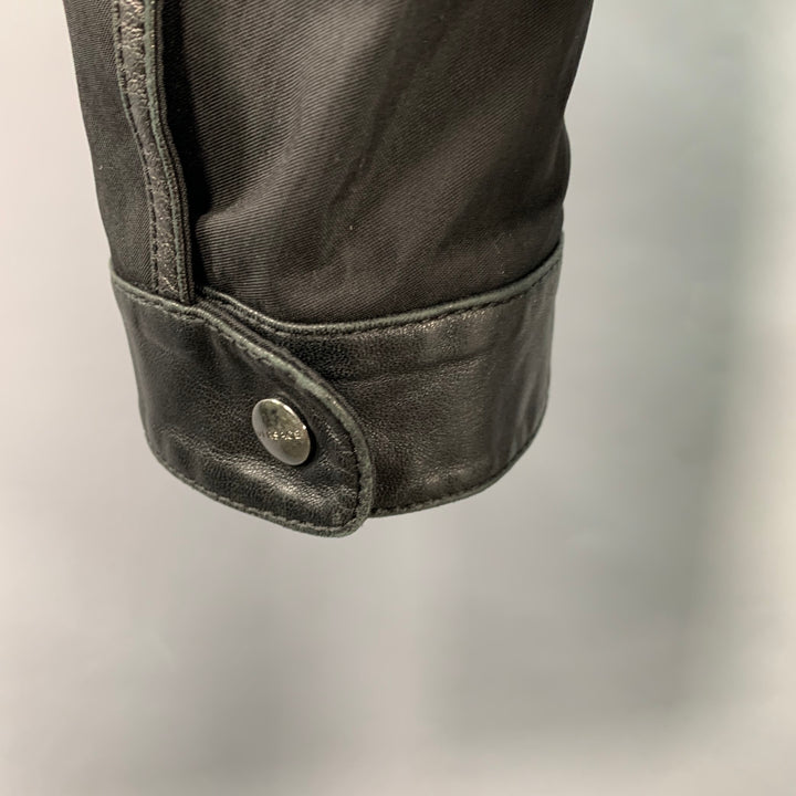 VERSACE Size M Black Silver Studded Cotton Blend Leather Trim Zip Up Jacket