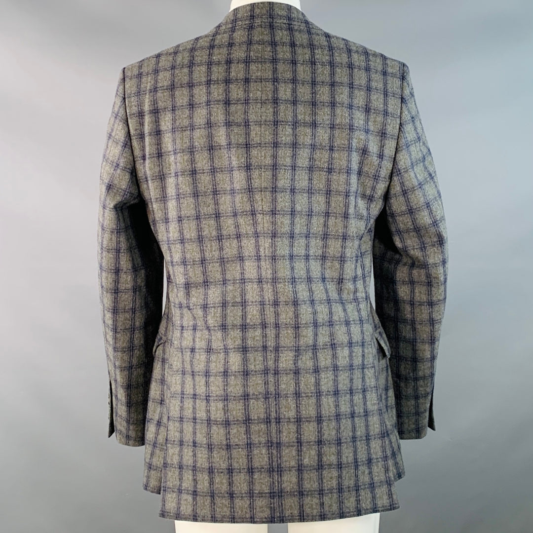 PAUL STUART Size 41 Grey Navy Green Plaid Wool Notch Lapel Sport Coat