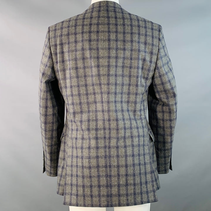 PAUL STUART Size 41 Grey Navy Green Plaid Wool Notch Lapel Sport Coat