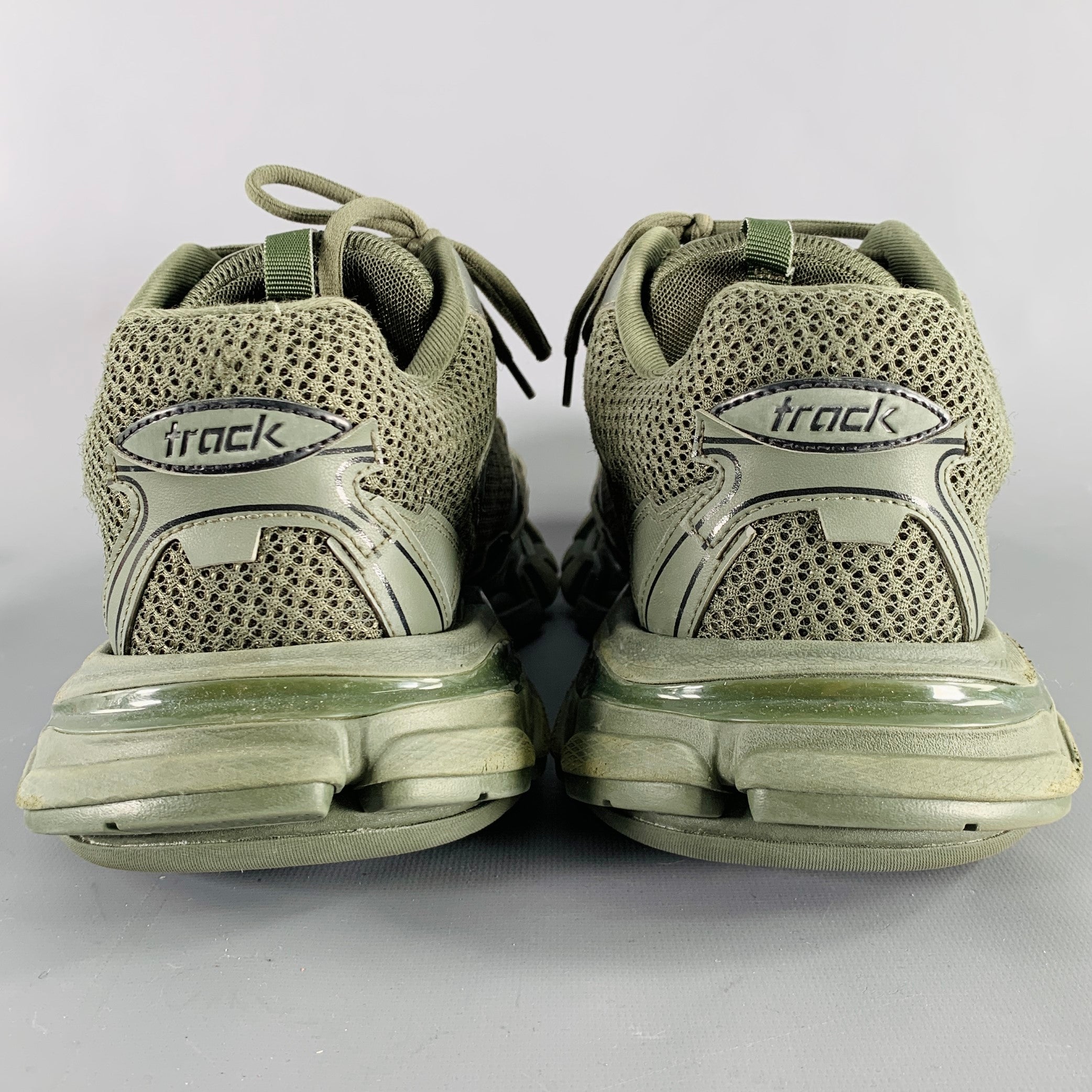 BALENCIAGA Size 11 Track 3 Green Olive Leather Nylon Lace-Up