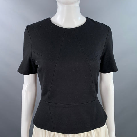 JASON WU Size 6 Black White Color Block Short Sleeve Peplum Pleated Cocktail Dress
