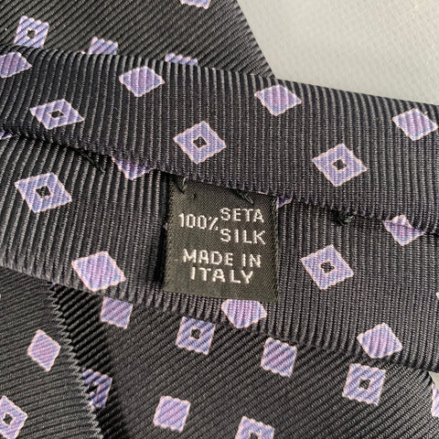 KITON Black Purple Diamond Silk Tie