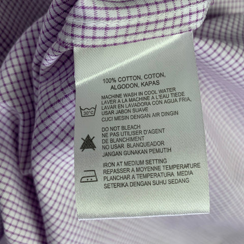 REPORT COLLECTION Size L White Purple Grid Cotton Long Sleeve Shirt