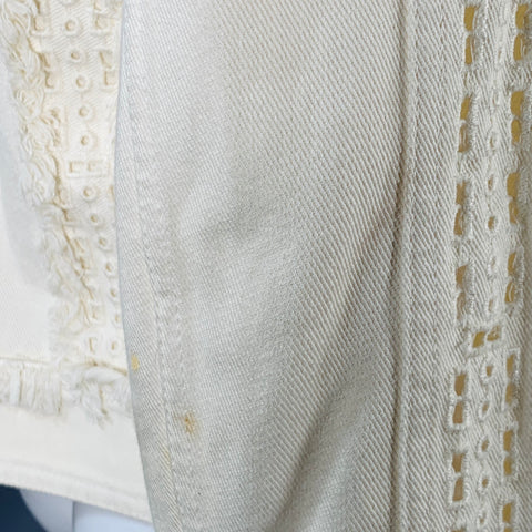 ETRO Size M Cream Eyelet Denim Fringe Trucker Jacket Blazer