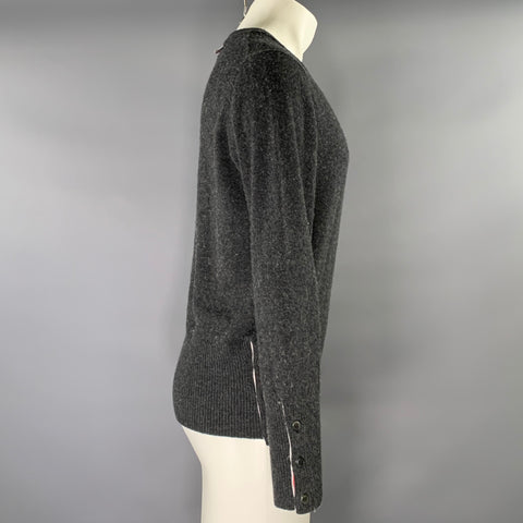 THOM BROWNE Size S Grey navy red white Knit Cashmere Crew Neck Sweater
