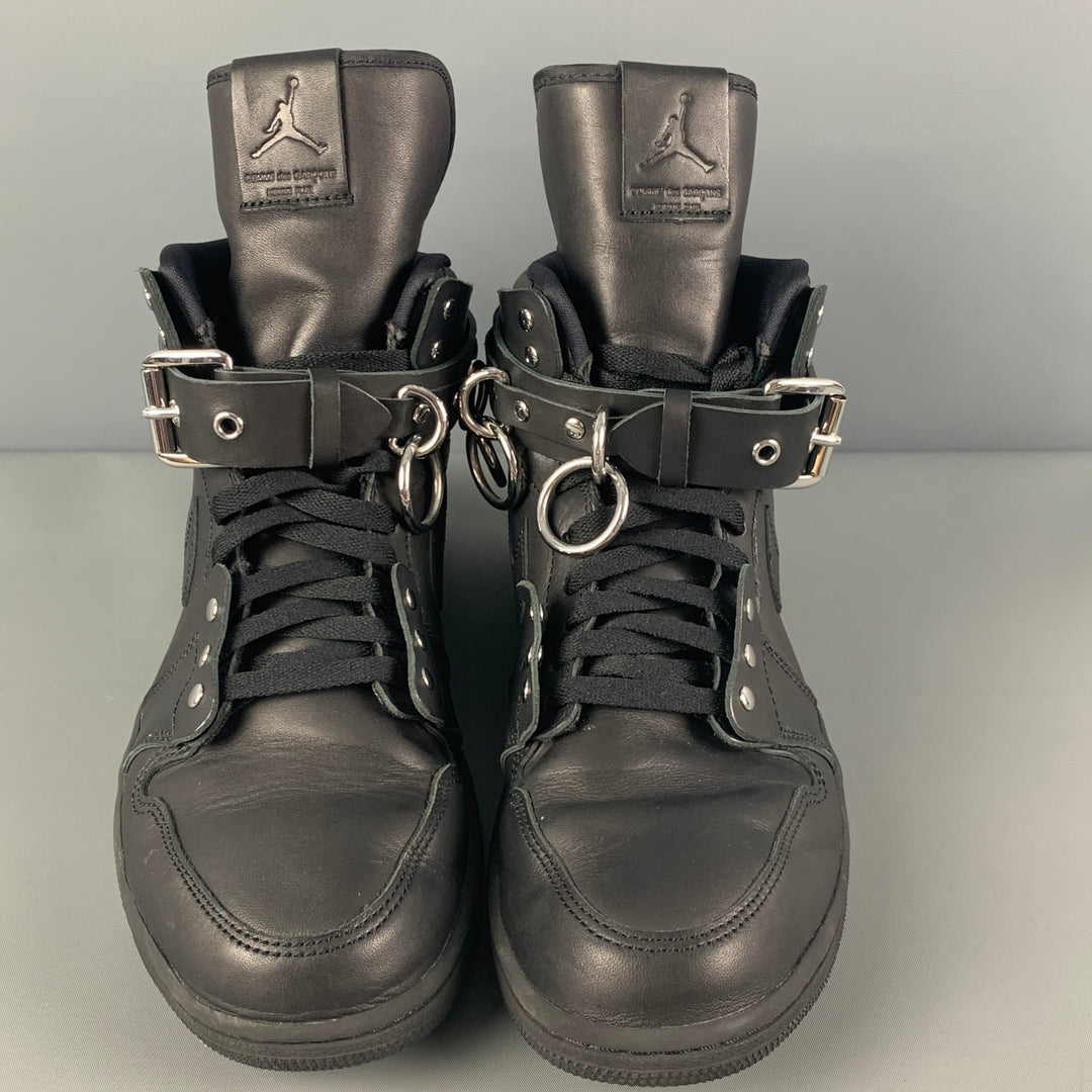 COMME des GARCONS x AJ1 FW19 Bondage Size 10 Black Leather High Top Sneakers