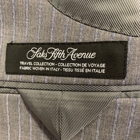 SAKS FIFTH AVENUE Size 44 Grey Blue Stripe Wool Silk Notch Lapel Suit