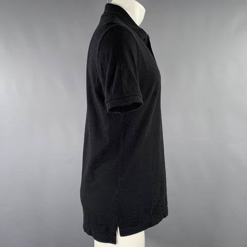 LACOSTE Size M Black Cotton Half Placket Polo