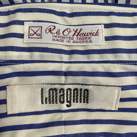 I.MAGNIN Size L Navy White Stripe Cotton Pointed Collar Long Sleeve Shirt