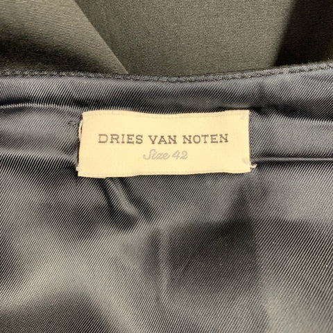 DRIES VAN NOTEN Size 10 Black Cotton Embroidered 3/4 Sleeves Dress