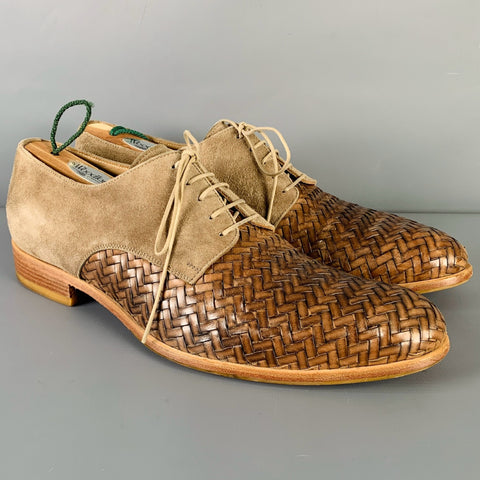 GIORGIO ARMANI Size 9 Brown Taupe Woven Leather Lace Up Shoes