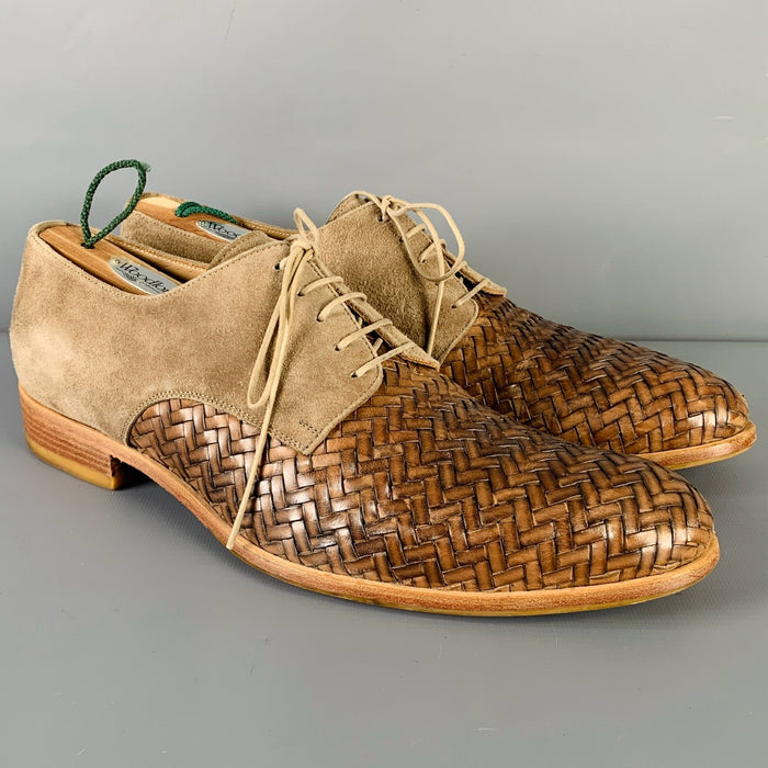 GIORGIO ARMANI Size 9 Brown Taupe Woven Leather Lace Up Shoes