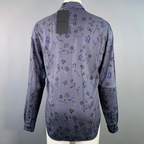 THE KOOPLES Size M Blue Floral Roses Cotton Cutaway Long Sleeve Shirt