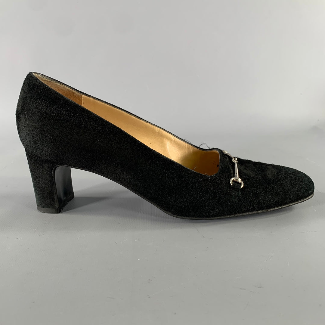 GUCCI Size 7 Black Suede Square Toe Pumps
