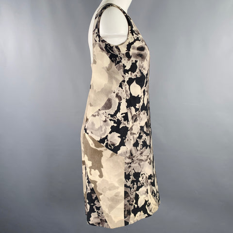 DRIES VAN NOTEN Size 6 Grey Olive Wool Silk Marbled Open Back Dress