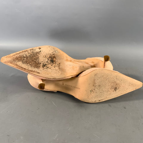 MANOLO BLAHNIK Size 9 Beige Leather Lizard Embossed Pointed Toe Pumps