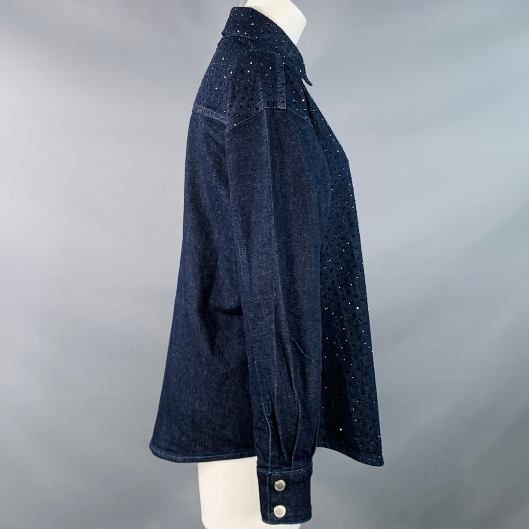 TWINSET ACTITUDE Size XS Indigo Blue Denim Rhinestones Snaps Shirt