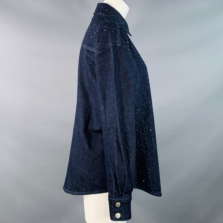 TWINSET ACTITUDE Size XS Indigo Blue Denim Rhinestones Snaps Shirt