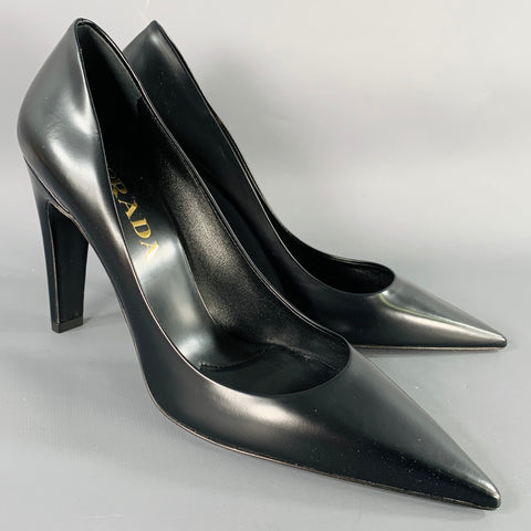 PRADA Size 7 Black Leather Pointed Toe Pumps
