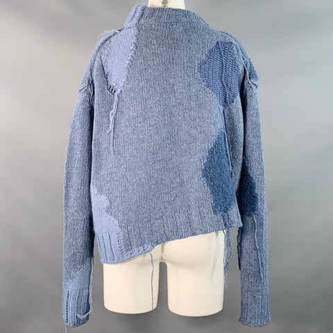 ACNE STUDIOS AW17 Size M Ovira Patch Blue Grey Wool Blend Patchwork Distressed Sweater