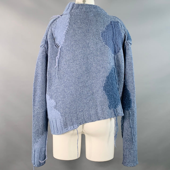 ACNE STUDIOS AW17 Size M Ovira Patch Blue Grey Wool Blend Patchwork Distressed Sweater