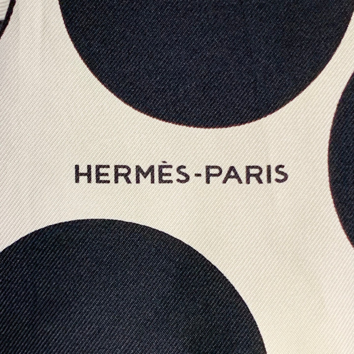 HERMES Purple Black White Two Tone Polka Dot Silk Twill Scarf