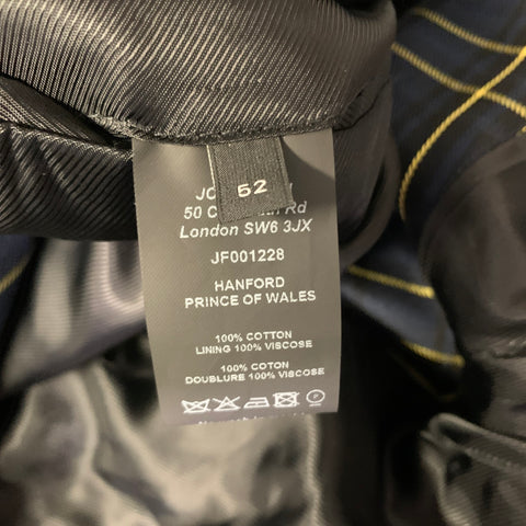 JOSEPH Chest Size 42 Navy Yellow Plaid Cotton Notch Lapel 34 30 Suit