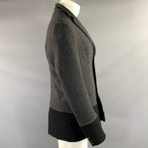 BARENA Size 12 Black Dark Grey Wool Blend Notch Lapel Cardigan