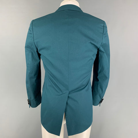 LANVIN Size 36 Teal Black Tweed Cotton Peak Lapel Sport Coat