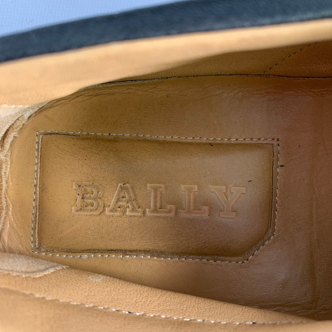 BALLY Size 9.5 Black White Stripe Leather Slip On Loafers