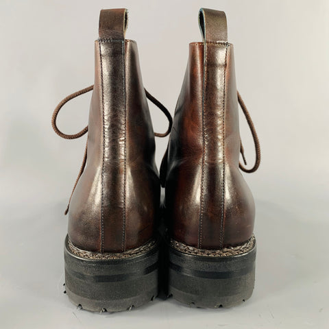 CALZOLERIA HARRIS Size 10 Brown Burnished Leather Lace-Up Boots