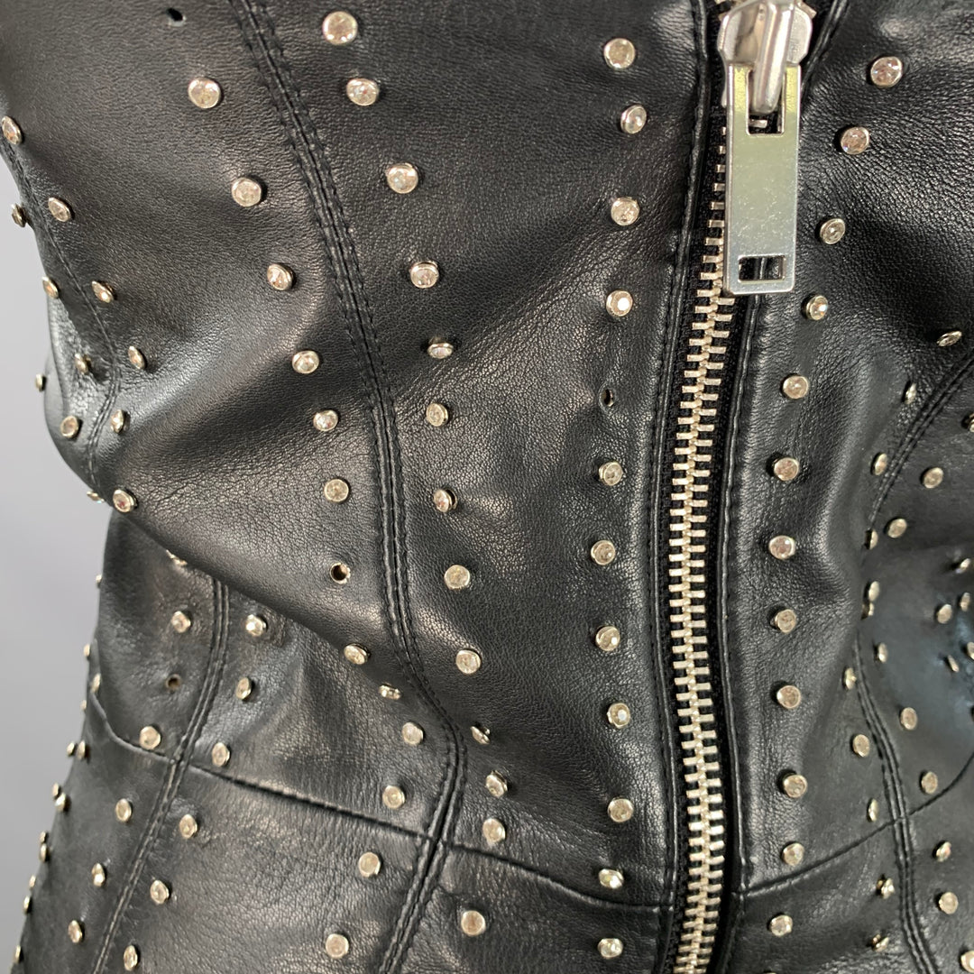 RETROFETE Size S Black Silver Leather Strapless Crystal Studded Mini Dress