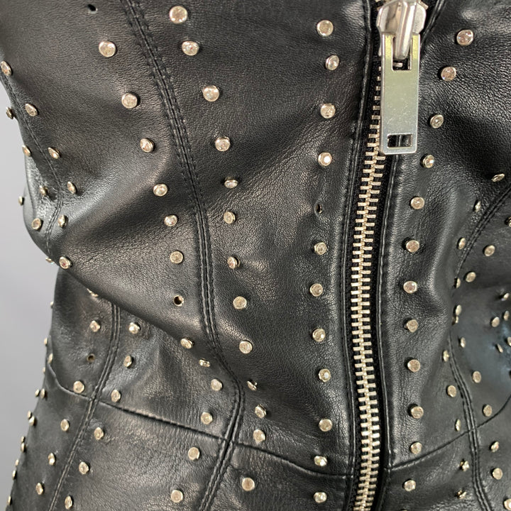 RETROFETE Size S Black Silver Leather Strapless Crystal Studded Mini Dress