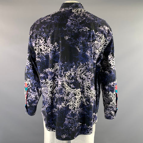 ROBERT GRAHAM Size XXL Black Blue Abstract Cotton Button Up Long Sleeve Shirt