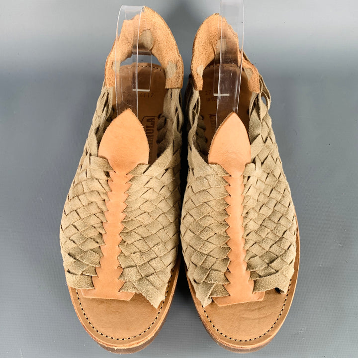 CHAMULA Size 9.5 Chapala Tan Natural Woven Leather Huarache Sandals