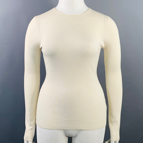 THE ROW Size L Cream Merino Wool Cashmere Crew Neck Pullover