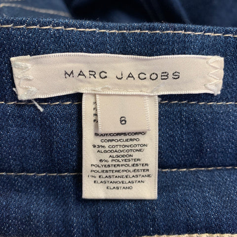 MARC JACOBS Size 6 Indigo Denim Contrast Stitch A-Line Mid-Calf Skirt