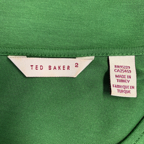 TED BAKER Size 2 Green Grey Viscose Aplique Short Sleeve Casual Top