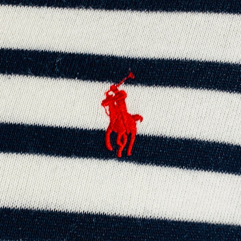RALPH LAUREN Size L White Navy Stripe Cotton Blend Crew Neck Pullover