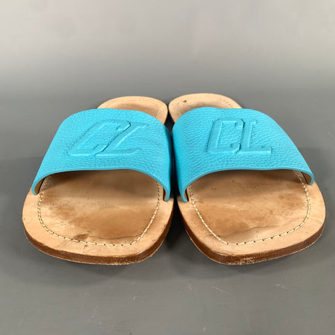 CHRISTIAN LOUBOUTIN Size 10 Blue Tan Monogram Leather Slide Sandals