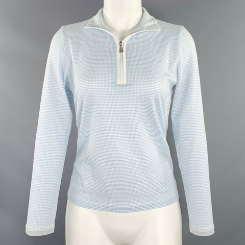 LANVIN Size 6 White Light Blue Cotton Blend Waffle Knit 1/4 Zip Casual Top