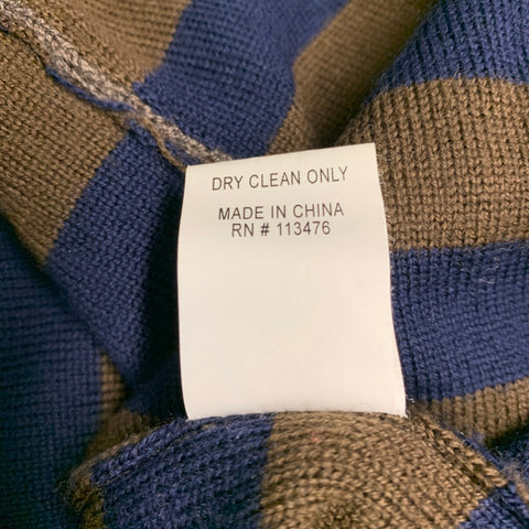 YIGAL AZROUEL Size M Brown Navy Stripe Wool Zip Up Cardigan