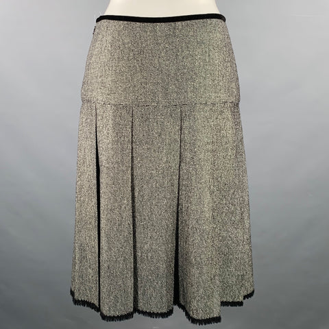 MICHAEL KORS COLLECTION Size 2 Black White Wool Silk Tweed A-Line Skirt