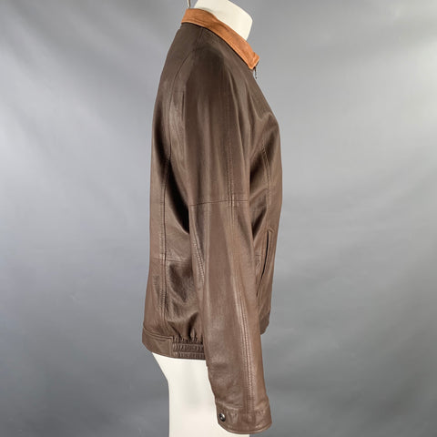JOHNSTON & MURPHY Size S Brown Tan Leather Zip Up Jacket