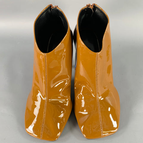 PHOEBE PHILO Size 7.5 Camel Patent Leather Square Toe Ankle Boots